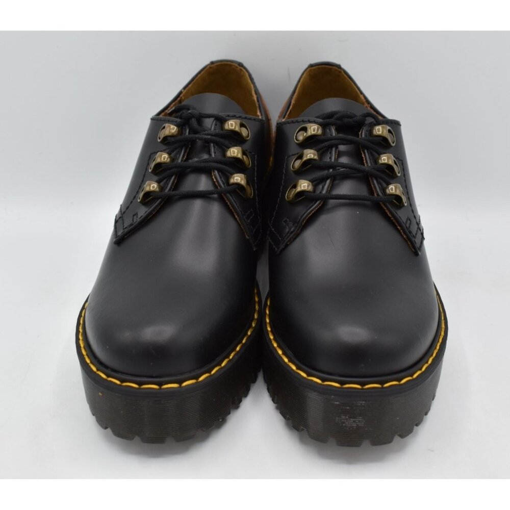 Dr Martens Women 10 Leona Lug Sole Platform Black Vintage Leather Derby Shoes - Picture 2 of 13